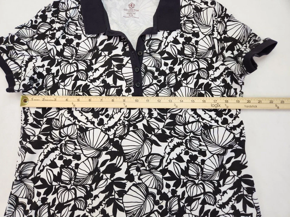 Polo Covington Sport Mujer Patrón Hoja Calce Clásico M Negro Blanco Golf Verano Foto 2 de 4