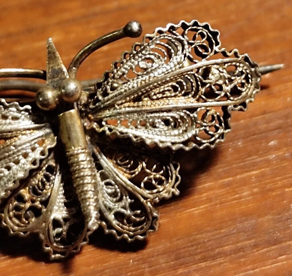 Spilla vintage anni'50 farfalla filigrana argento 800 genova - Immagine 3 di 4