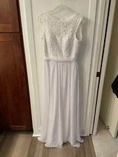 Wedding Bridal Floor Length Gown Dress White Lace Size 12/14