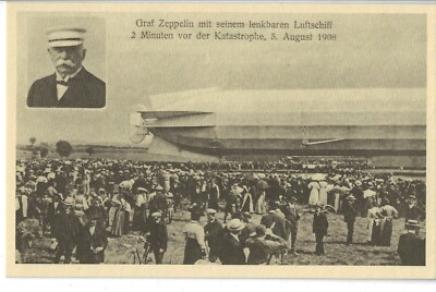Vintage Germany RPPC LZ-4 Zeppelin Luftschift 2 minuten vor der Kotastrophe 1908