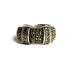 Vintage Sterling Silver Marcasite Ring BOMA Unisex Wide Band Sz 7.25 12g 11mm 