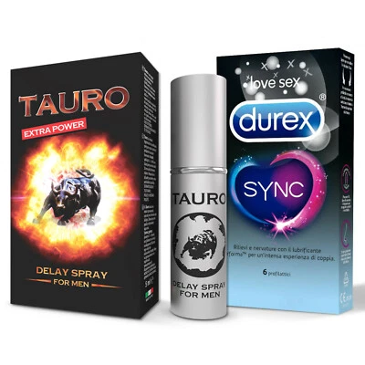 6 Preservativi Durex Sync RITARDANTI e STIMOLANTI + Spray RITARDANTE Tauro