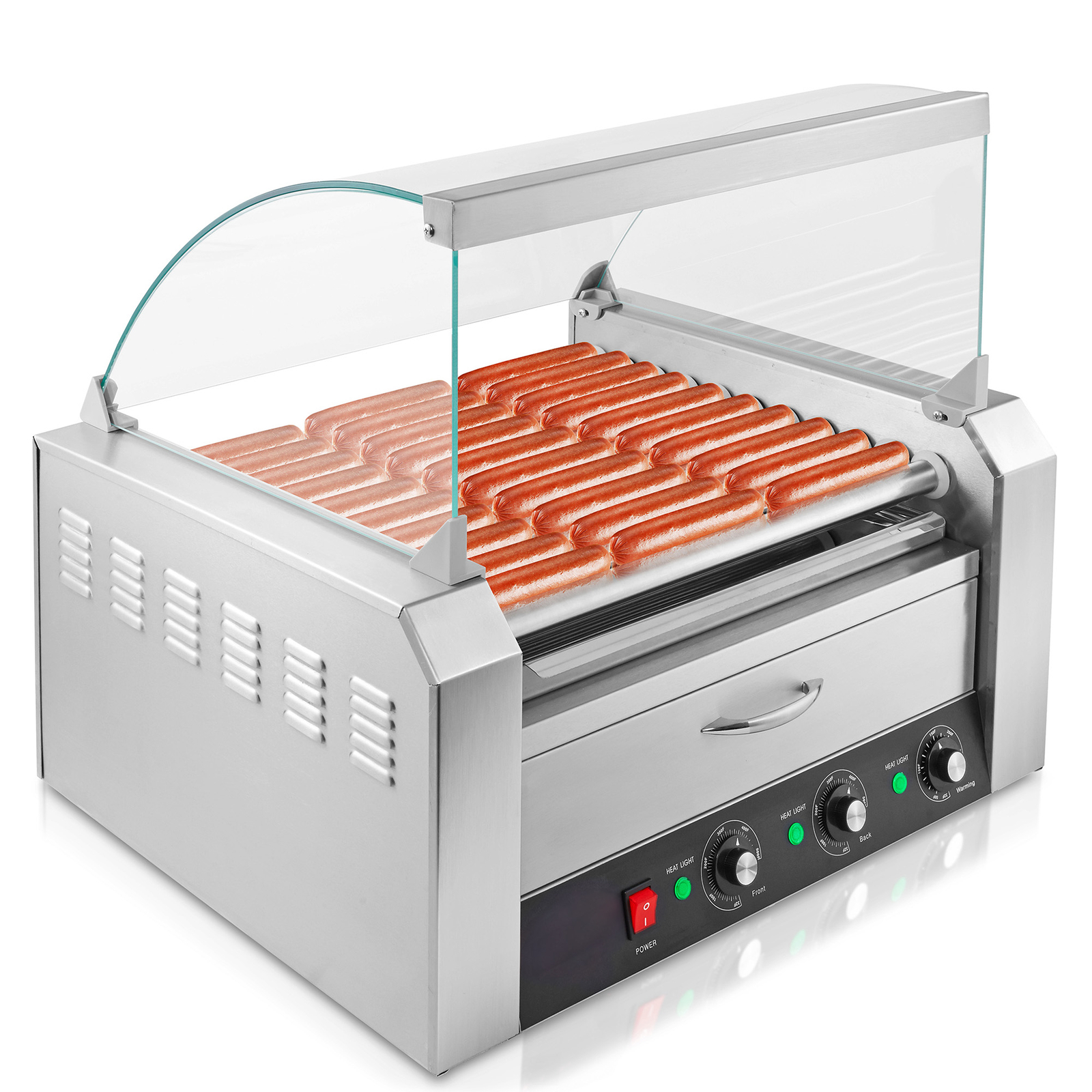 30 Hot Dog 7 Roller Commercial Grill Cooker Machine with Cover & Bun