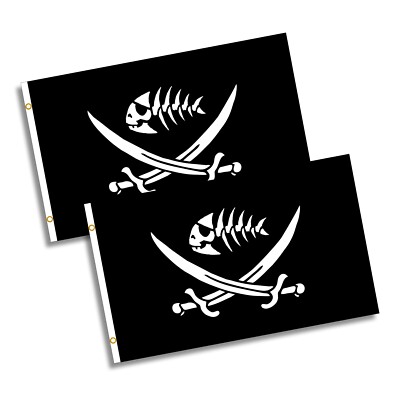 PIRATEN FISCH FLAGGE x 2 - Banner Wandteppich Flaggen 5 Fuß x 3 Fuß Boot Meer Mann Höhle Bar
