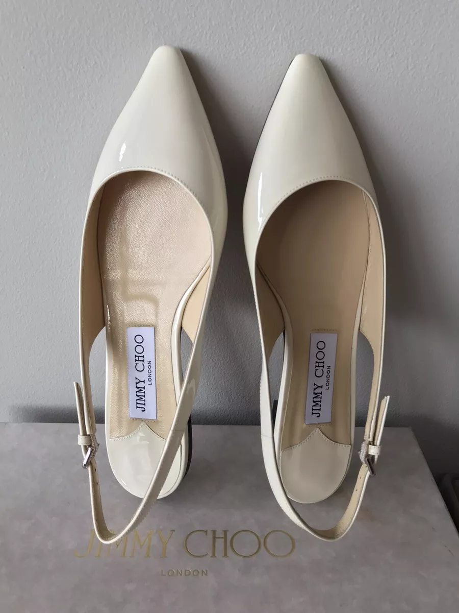 NIB 550 Jimmy Choo Erin Patent Leather Slingback Flats white size