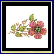 Antique Brooch Gold Demantoid Garnets Ruby Sapphire Diamonds Pearls C1900 (5293)