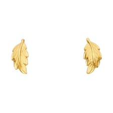 14K Yellow Gold Leaf Small Studs Post Push Back Earrings Womens Girls