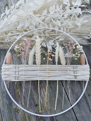 Wanddeko: Flowerhoop mit Trockenblumen, Rosa, Pastell, 25cm Blumenring, Türkranz