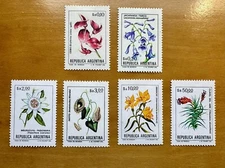 Argentina Stamps Scott #1430, 1431, 1436, 1437, 1439, 1442 Flowers 1980s MLH
