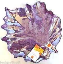NEW NATURAL MADE IN TURKEY HAND DECORATED PURPLE LEAF GLASS LARGE SERVING PLATE