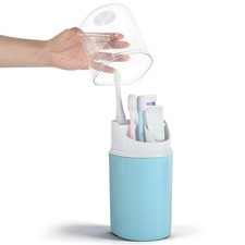Johehe Toothbrush Organizer with Cover,4 Slots for Bathroom Blue