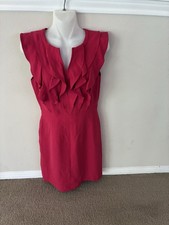 Pre-Owned Tory Burch  Red 100% Silk Lined Sleeveless Ruffle Cocktail Dress - 2