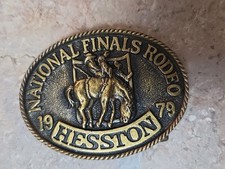 Vintage Cowboy National Finals Rodeo Hesston 1979 Belt Buckle Brass 3D VGUC