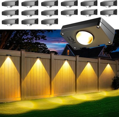 16 Pack Solar Fence Lights - Waterproof LED Outdoor Lighting with 3 Modes