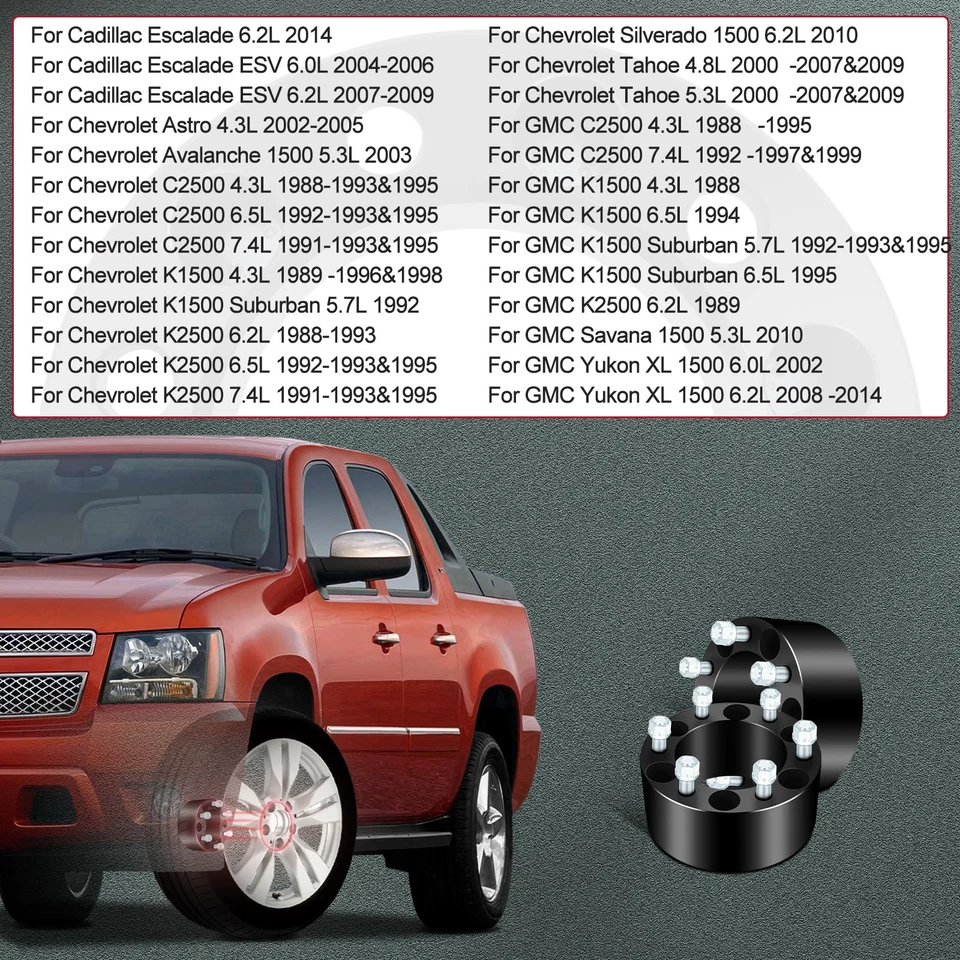 2 PIEZAS Negro 3" 6x5.5 14x1.5 Pernos Espaciadores de rueda para Chevrolet Cadillac GMC Foto 2 de 4
