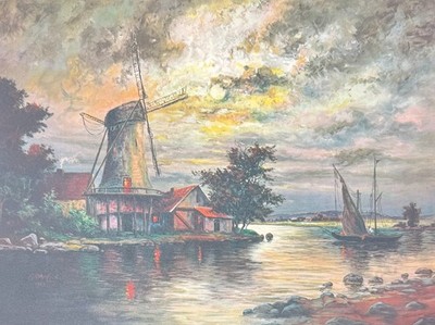 Vintage 9x12 Eugene von Ottenfeld Art Print It's Raining Moonbeams, Windmill