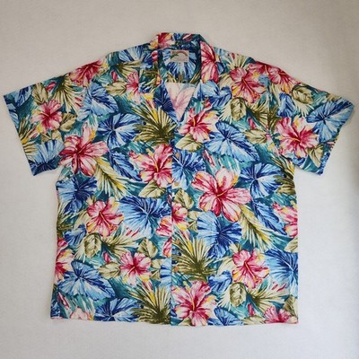Paradise Found Hawaiian Shirt Mens 3XL Multicolor Hibiscus Camp Collar Tropical