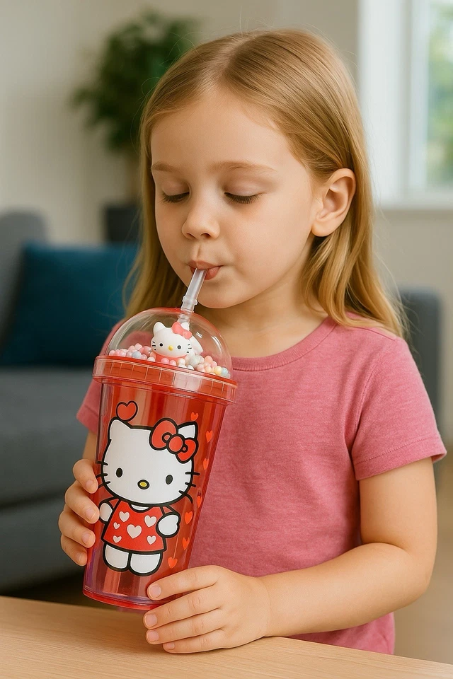 Hello Kitty Tumbler Cup 16oz Cute Pink Dome Lid With Beads Straw Gift For Girls - Image 2 of 4