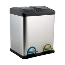 Dual Compartment Step-On 8-Gallon (30 liter) Recycling Trash Can, Stainless S...