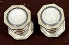 VINTAGE 1950's PAIR OF SILVER TONE MOTHER of PEARL ART DECO SNAP LINK CUFFLINKS. — photo 3