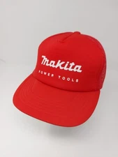Vtg Makita Power Tools Snapback Trucker Hat Mesh Back Red Cap