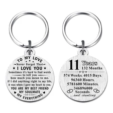 11th Anniversary Keychain Gifts, Steel Engraved 11 Year Anniversary Decoratio...