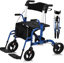 2 in 1 Rollator Walker  Transport Chair Folding Walker Wheelchair Combo