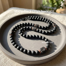 Genuine Matte Black Onyx Necklace Men Healing Protection Cube Lava Reiki