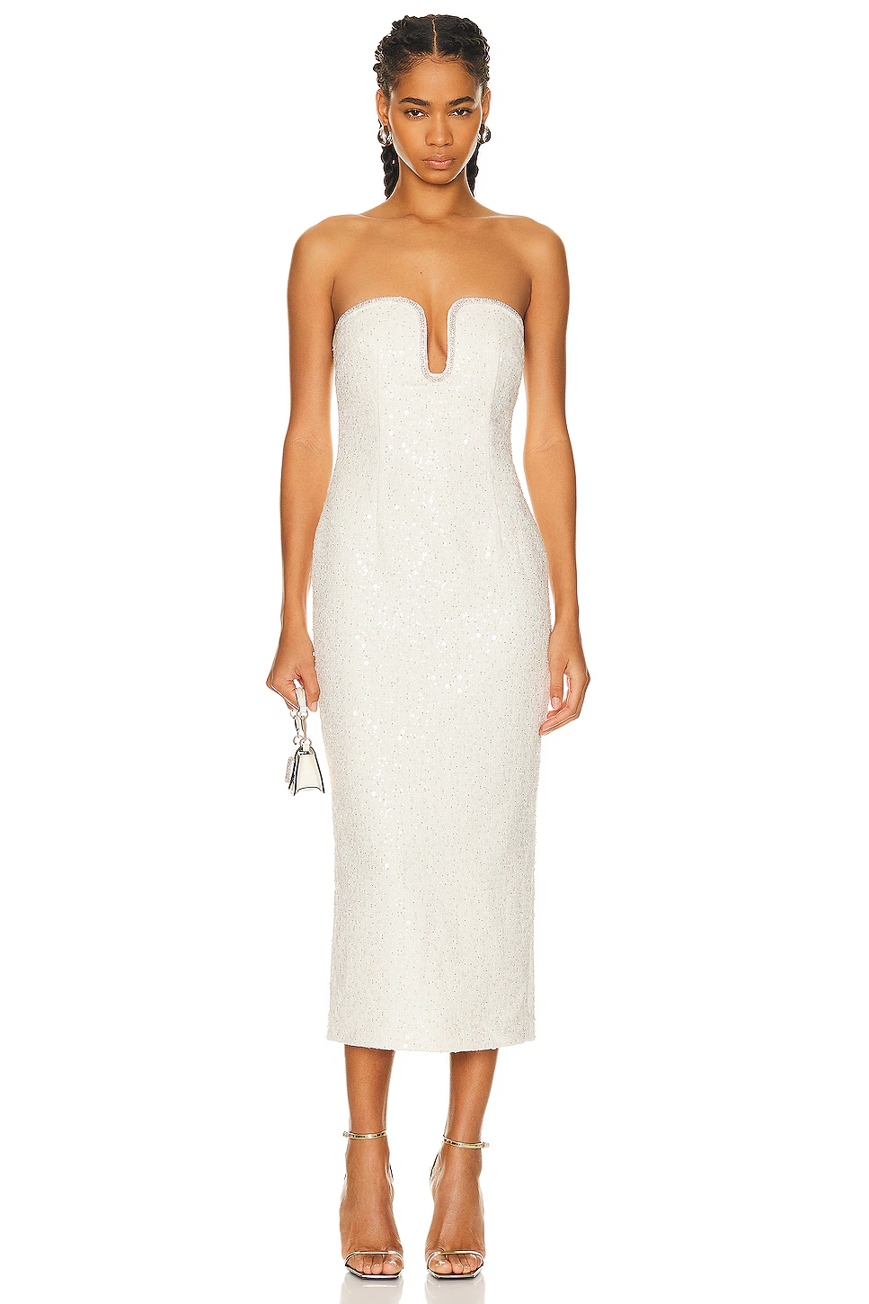 self-portrait Sequin Boucle Midi Dress Cream Strapless US 0 NWT $615