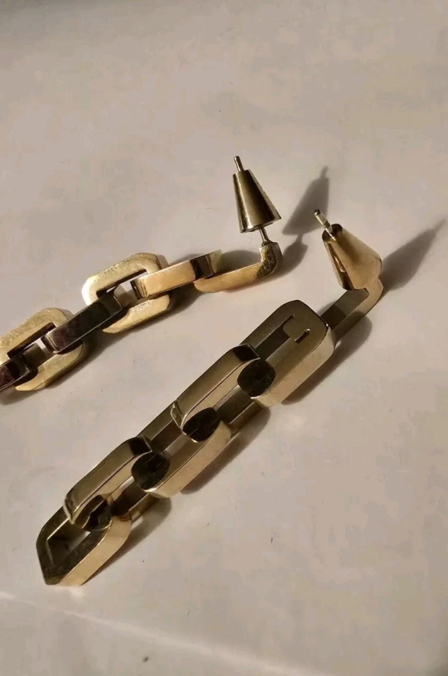 Signed Eddie Borgo Supra Chain Link 14 K Gold Vermeil Earrings 2.25 Long - Image 2 of 3