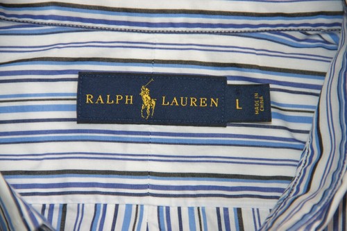 POLO RALPH LAUREN - Camisa para hombre manga larga azul a rayas abotonadas - Talla: L - Imagen 3 de 5