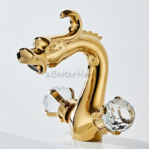 Fashion All Copper Dragon Sink Faucet Crystal Double Handle Wash Basin Mixer Tap - Picture 2 of 12