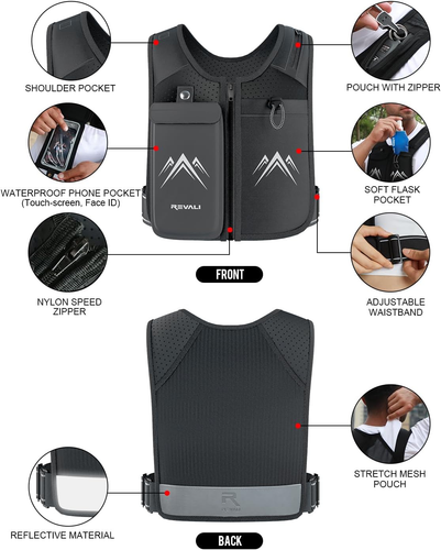 Zip Reflective Running Vests with Hydration Bottle, Adjustable Waistband & Breat - Picture 5 of 12