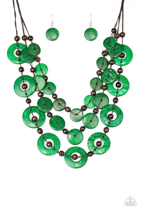 Paparazzi Necklace Catalina Coastin Green and Brown Wood Beads