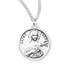 St Saint Therese  7/8" (22mm) Sterling Silver Round Medal + 18" Chain - S9789/18