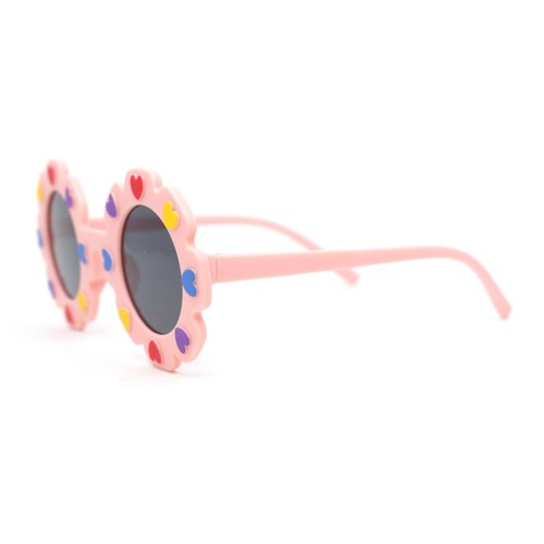 Girls Kids Size Heart Daisy Petal Round Circle Plastic Sunglasses - Picture 17 of 25