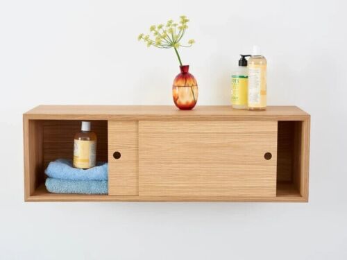 Floating Storage Cabinet with Sliding Doors Handmade in Solid White - Picture 4 of 9