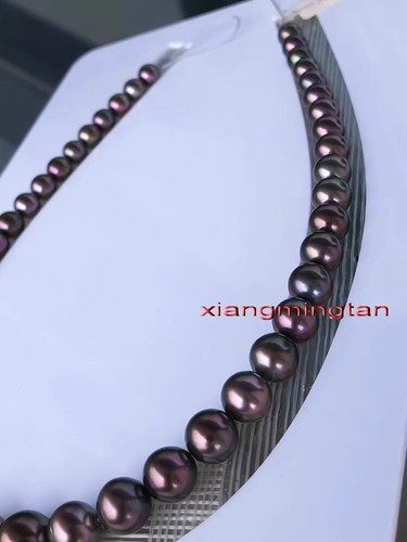 AAAAA 18"10-11mm REAL natural tahitian black red Multicolor pearl necklace 14K - Picture 4 of 7