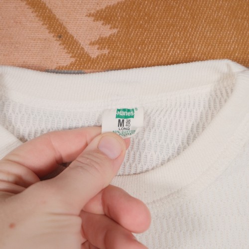 Vintage Hanes Medium Long Raschel Knit Thermal Waffle 80's 90's White - Picture 7 of 17