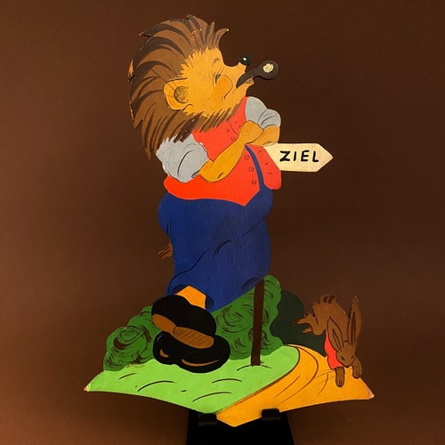 Hase und Igel Figur Vintage Märchen-Holzbild 50er Ravi-Kunst Brüder Grimm Deko - 第 1/2 張圖片