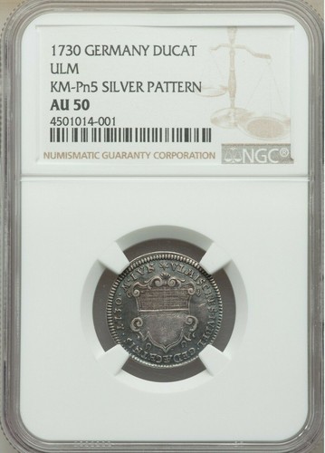 1730 ULM GERMAN FREE CITY SILVER PATTERN DUCAT NGC AU-50 KM-Pn5 - Picture 3 of 4