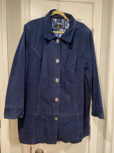 Dennis Basso Size 2X 100% Leather Navy Blue Silver Turn Key Closure Pea Coat