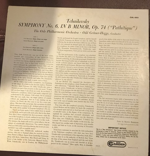 Tchaikovsky Symphony #6 "Pathetoque" 33 RPM Vinyl Album Original Cover - Imagen 3 de 4