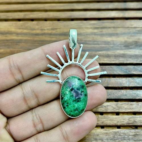 Ruby Zoisite Pendant Gemstone 925 Sterling Silver Handmade Jewelry pendant 2.10" - Picture 4 of 10