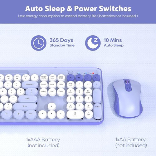 Wireless Keyboard and Mouse Combo Retro Style Keyboard with Round Keycaps 2.4... - Picture 3 of 6