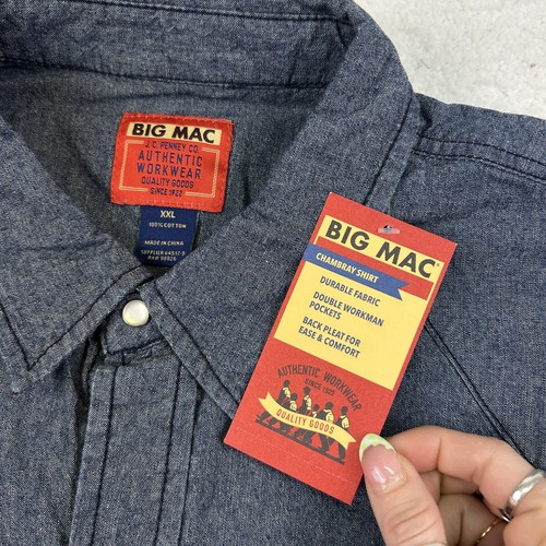 Big Mac Shirt Mens 2XL Chambray Workwear Double Pocket Snap Button Blue New - Picture 4 of 13