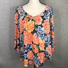 LC Lauren Conrad Size L Floral Tunic Top Blouse Balloon Sleeve Flowy Lightweight