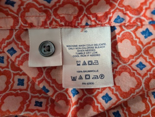 Lands End Blouse Pink Red Floral Print Sz 10 Partial Button Up Cotton - Bild 11 von 11