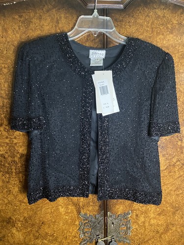 Stenay Evening Jacket Black Short Cropped Silk Beaded Small VTG - Picture 9 of 11
