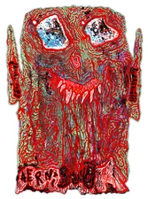 Original HAPPY GRAVE 2021 PAINTING visionary art surreal : "VAMPIRE HEAD"